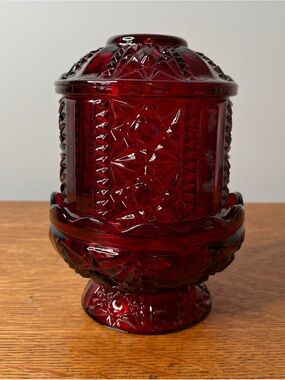 Vintage Ruby Red Fairy Lamp Candle Stars & Bars Home Interiors Homco 3 pc w/ Box